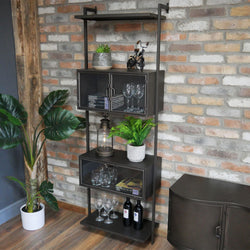 Verne Industrial Style Tall Shelving Unit With Glass Doors Industrial Style Candle and Blue Interiors 
