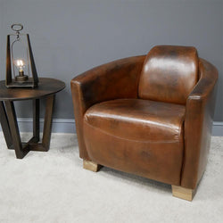Vintage Style Brown Leather Cigar Armchair Armchair Candle and Blue Interiors 